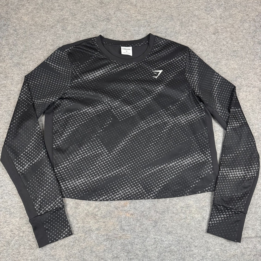 Gymshark Sport Printed Long Sleeve Shirt Geometric Black Womens Medium M
